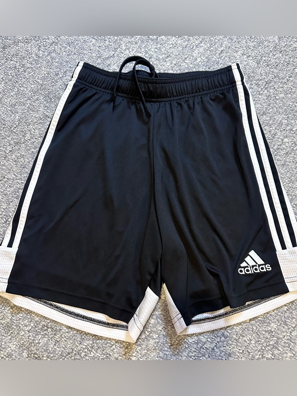 EUC Men’s Adidas Black Athletic Shorts with White Stripes—Small